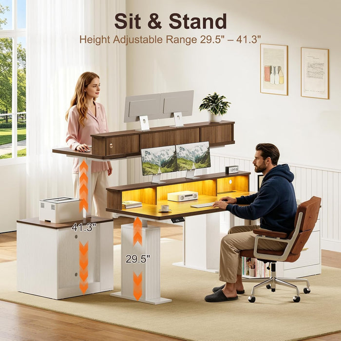 Electric Standing Desk with Drawers - 70" Adjustable Computer Desk