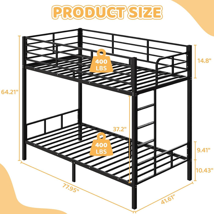 Black Twin Over Twin ReinforcedSteelFrame Bunk Bed