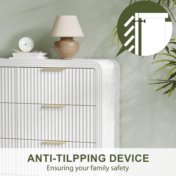 Fluted 9 Drawers Dresser, 63'' Wide Modern Chest of Drawers with round Edge & Metal Handle, Wood Drawer Organizer for Bedroom, Living Room, White