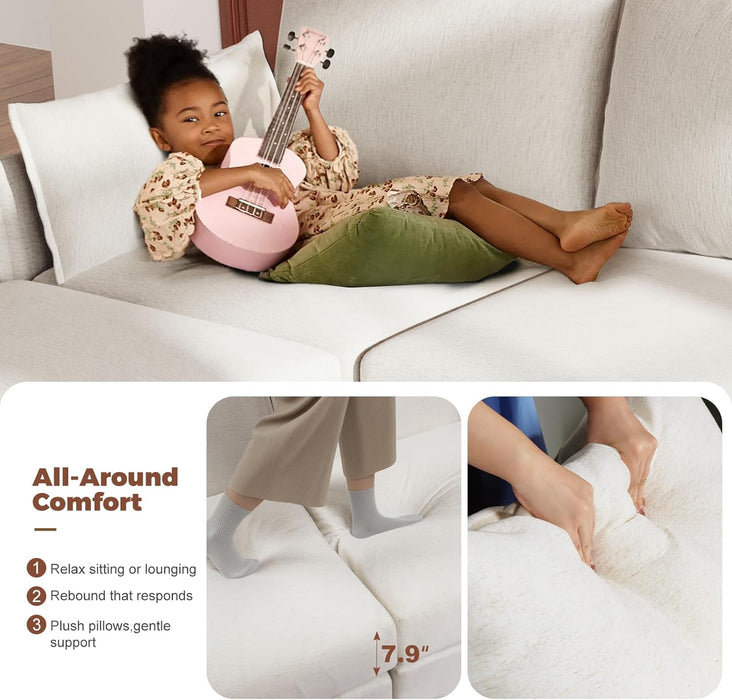 Oversized Accent Chair, Upholstered Modern Sofa Chair with Removable Backrest & Detachable Cover, 24.5" Deep Seat Large Reading Armchair for Living Room Bedroom Office - Chenille White Set of 1