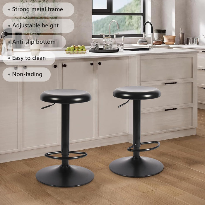 Adjustable Bar Stools Set of 2, Backless Counter Height Bar Stools, Modern Swivel round Metal Counter Stools, Armless Bar Chairs with Footrest for Kitchen Island, Pub Cafe, Black