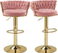 Bar Stools Set of 2, Adjustable Barstools Counter Height Stools with Back and Arm, Velvet Woven Kitchen Island Stools W/Gold Metal Leg Base, 360° Swivel Bar Chair, Pink