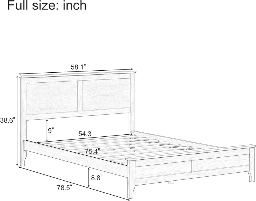 Modern Solid Wood Full Size Platform Bed with Headboard,No Box Spring Needed,Easy Assembly,Natural
