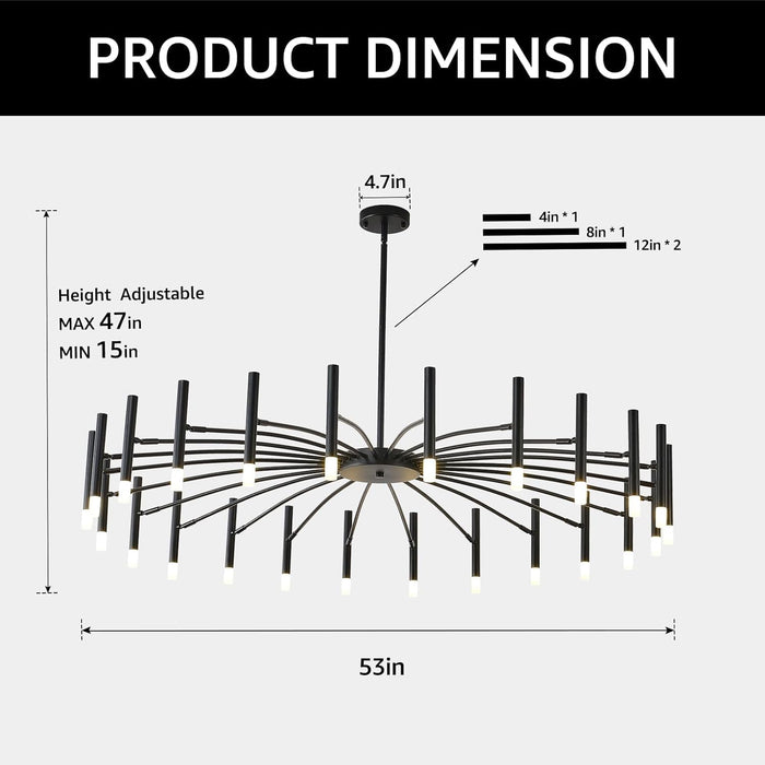 53 Inch Black Architectural Round Chandelier LEDLight
