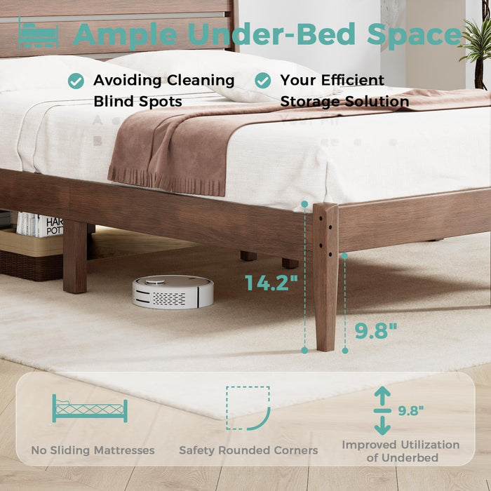 King Bed Frame and Ladder Headboard, Solid Wood Bed Frame with Storage, Malaysian Oak Platform Beds with Wooden Slats, No Box Spring Needed, Easy Assembly, King Size, Antique Espresso