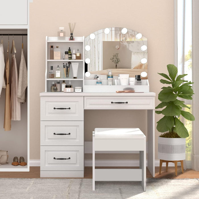 White Makeup Vanity Desk With Premium Illumination