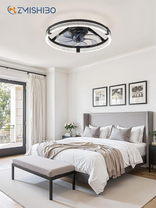 Low Profile Ceiling Fans with Lights, Flush Mount Modern Ceiling Fan and Remote Control, 20" LED Ceiling Fans, Stepless Dimmable 3 Colors and 6 Speeds (Black, 20")