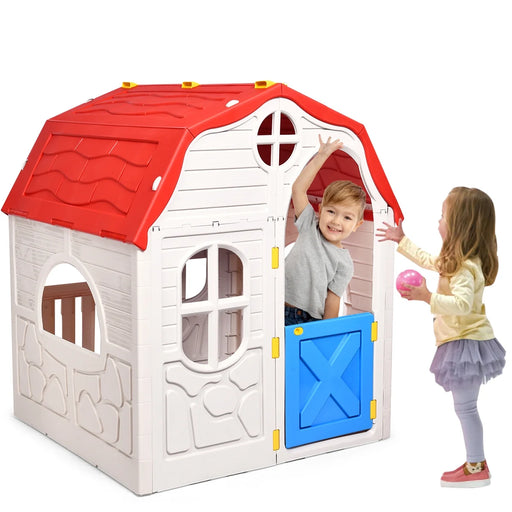 Kids Cottage Playhouse Foldable Plastic Play House Indoor Outdoor Toy Portable