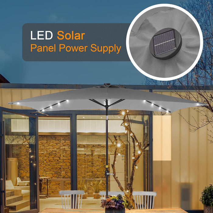 6x9ft Rectangle Umbrella With Integrated Solar Lights