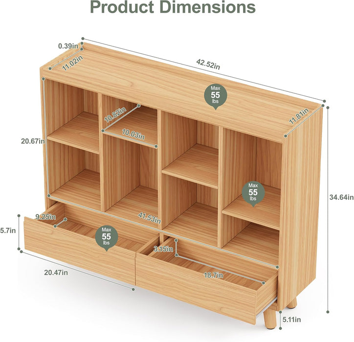 SolidWood 8 CubeBookcase Featuring Stowable Drawers