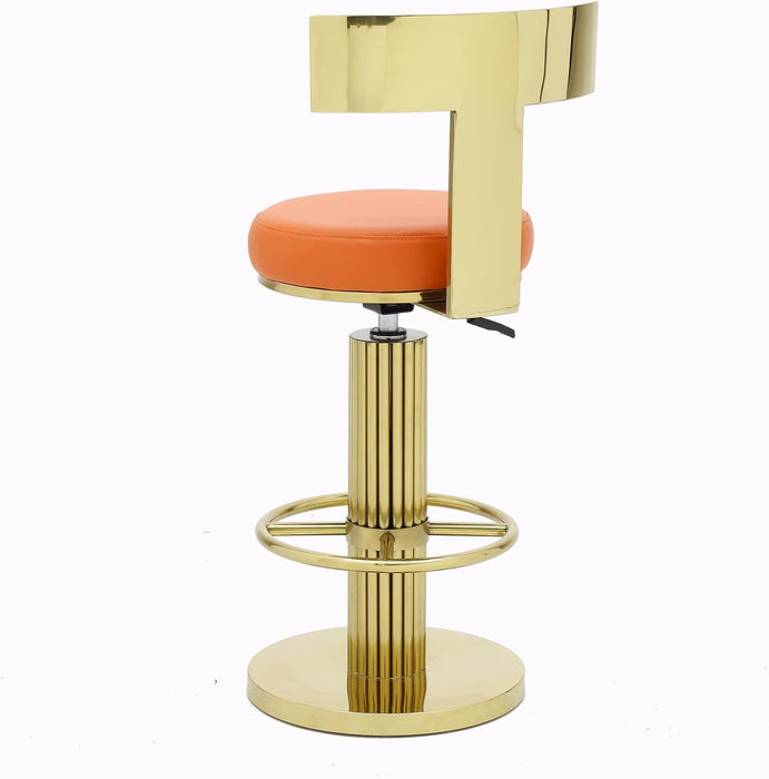 Counter Height Bar Stools with Back, Modern Adjustable Height Barstools Swivel Bar Chair with Polished Gold Stainless Steel Legs for Kitchen Island Counter Living Room Coffee Shop (Orange)