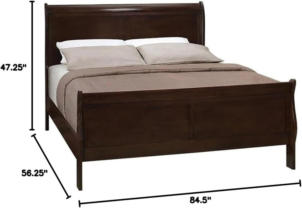 Traditional Full Sleigh Panel Bed, Asian Hardwood and Veneer Construction, Cappuccino Finish, Curved Headboard and Footboard, Classic Design, 47.25"H X 56.25"W X 84.5"D, Bedroom Furniture