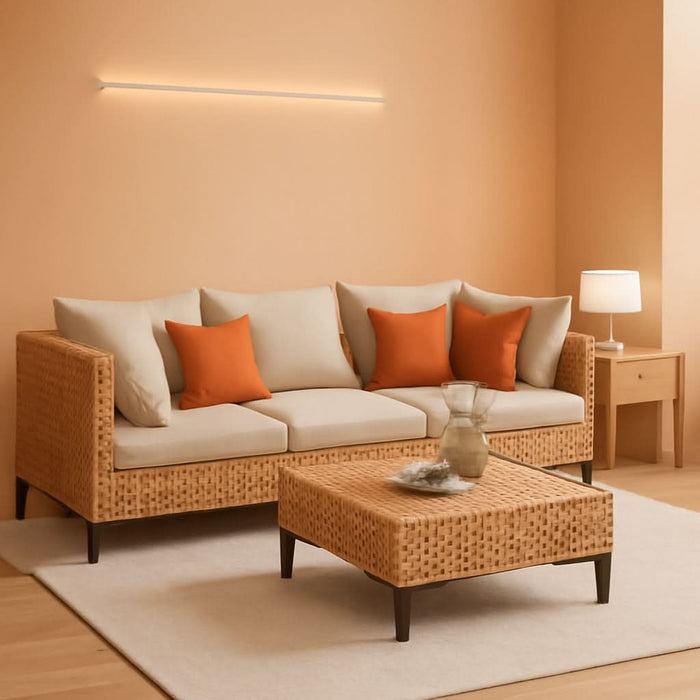 5 Piece Outdoor Patio Furniture Set Modular Outdoor Furniture Set Wicker Outdoor Sectional Sofa with Cushions and Table Patio Set for Balcony Porch Deck Yard ( (Salmon&Orange Wicker, Sand Cushion))