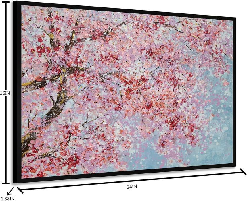 Plum Blossom Hand Painted Canvas Wall Art with Floating Frame