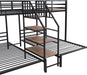 Triple Bunk Bed with Storage Stairs, Twin over Twin & Twin Bunk Bed for 3, Metal Bunk Bed with Shelves for Kids Teens Adults, No Box Spring Needed (Black)