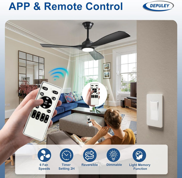 52 Inch Black Ceiling Fan With DimmableIntegratedLight