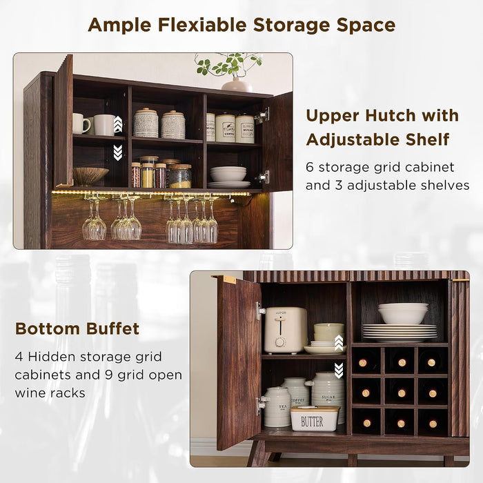 72 Inch WalnutFinish Wine Cabinet Illuminating Display
