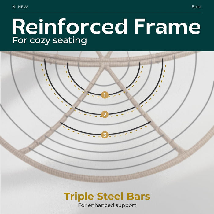 Metal Oversized Swivel Papasan Chair, Living Room Chair with Beige Cushion, Brown Frame, 360° Swivel, Skillfully Woven Resin Wicker, 46 Inch Wide, Bee-Designed Base, Modern Style, Indoor Use