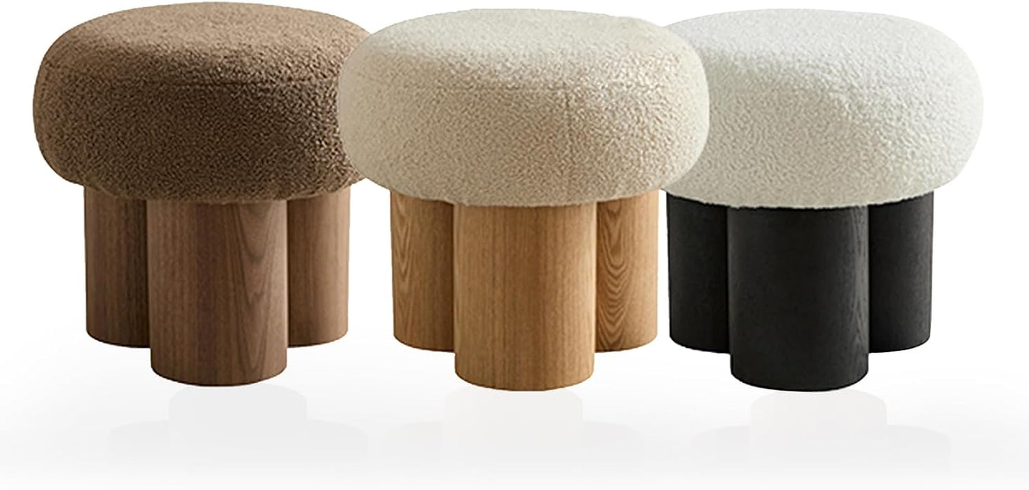 Round Foot Stool, Small Mushroom Ottoman Footstools Modern Pouf Boucle Ottoman, Teddy Foot Rest for Couch Sofa Comfy Floor Footrest Step Stool for Living Room,Bedroom,Desk,Office(Brown)