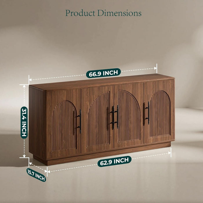 67IN Walnut Fluted Sideboard Buffet Cabinet with Storage