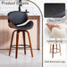 Bar Stools Set of 3, 26 Inch Leather Upholstered Counter Height Bar Stools with Curved Seat and Backrest, 360° Swivel Walnut Wood Barstools for Kitchen Island, Bar, Cafe, Black