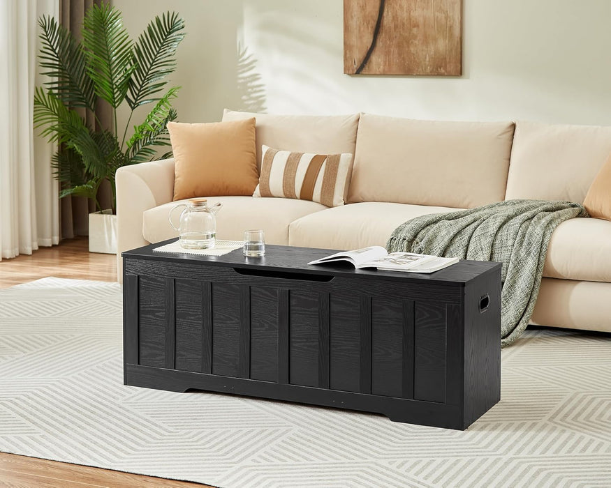 51.2" Storage Chest Extra Large,Storage Bench with 2 Safety Hinges,Shoe Bench,51.2 * 15.7 * 19.1 Inches,Wooden Trunk for Bedroom,Livingroom,Entryway,Supports 220 Lb,Easy Assembly(Black).