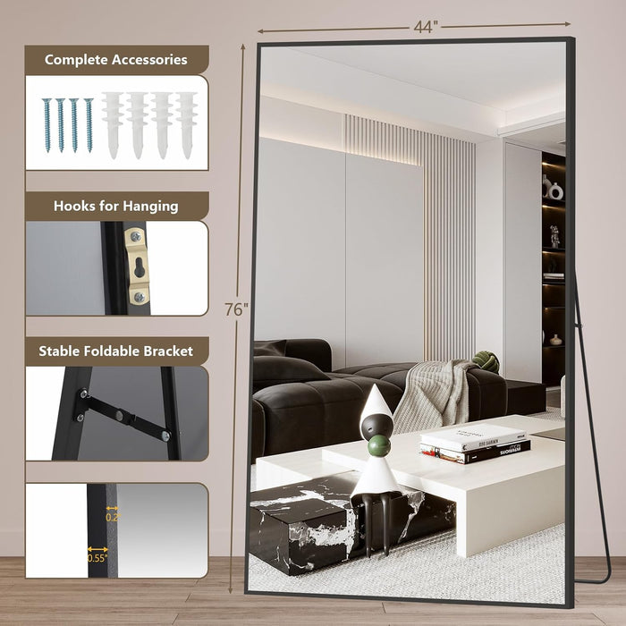 76"X44" Black Full Length Mirror, Large Floor Mirror with Stand