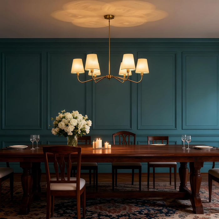 36-Inch Goldtone Brass Chandelier With Fabric Shade