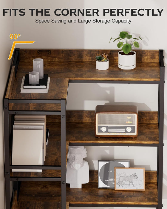 Large 5-Tier Corner Bookshelf, Modern Tall Corner Shelf Storage Rack