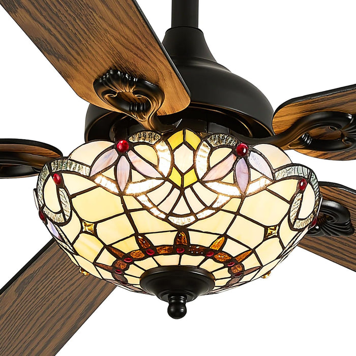 52" Tiffany Style Ceiling Fans with Lights, Red Dot, Black