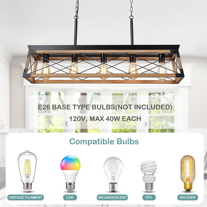 Rustic Wood Chandelier Five Lights Farmhouse Pendant