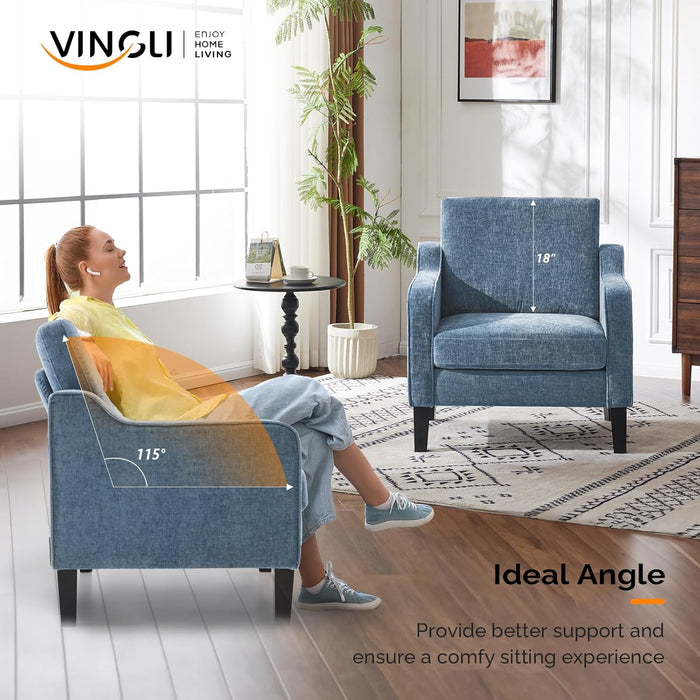 Navy Blue Chenille Mid Century Upholstered Armchair