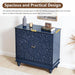 Accent Cabinet with 2 Doors, Luxury Carving Board Storage Sideboard with Adjustable Shelves, Buffet Cabinet Entryway Table for Living Room (Midnight Blue)
