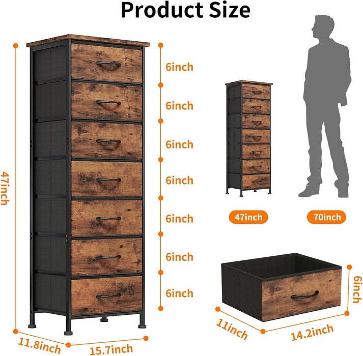 Tall Dresser With 7 Fabric Drawers WoodgrainFinish
