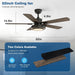 Ceiling Fans with Lights and Remote Control, 52 Inch, 6 Speeds Reversible DC Motor, 3 Color Dimmable Light, Timer, Noiseless, Black, 5 Blades