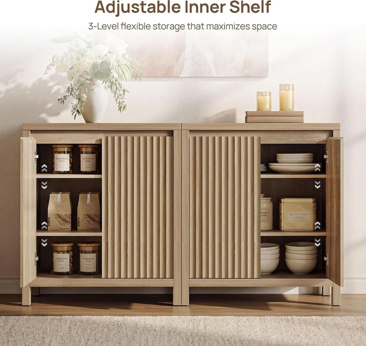 Sideboard Buffet Cabinet with Storage, Fluted Credenza Buffet Table