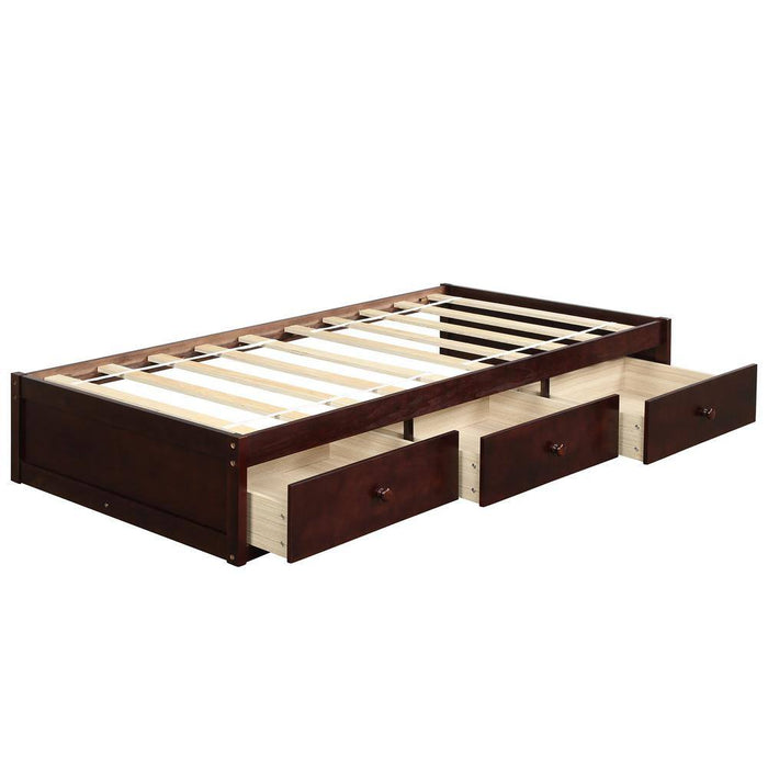 Cherry Twin Size Platform Storage Bed with 3 Drawers Storage