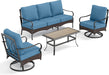 Outdoor Patio Furniture Set, Upgraded Wicker&Metal Patio Conversation Set with Waterproof Thick Cushions for Porch, Poolside, Deck, and Yard (4 Pieces,Navy)