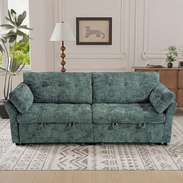 3 in 1 Sleeper Sofa Bed Reclining Convertible Couch with USB & Wheels – Adjustable Lounge Chair for Living Room Apartment 3-Seater 89.8 Inch in Green