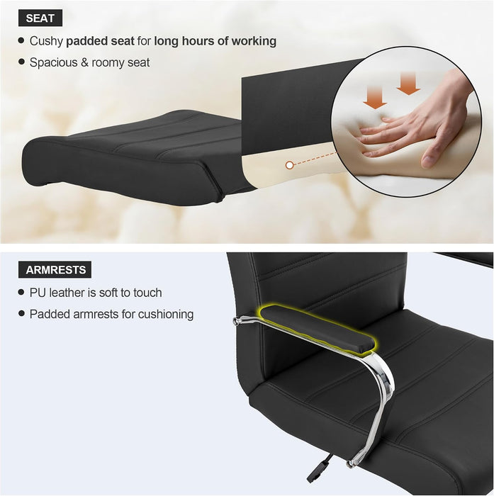 Office Desk Chair,Modern Leather Conference Room Chairs,High Back Ergonomic Home Ofiice Chair,Adjustable Height Swivel Executive Computer Chair with Armrest and Padded Seat,Black
