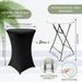 2 Sets 32In High Top round Folding Cocktail Table Indoor Outdoor Parties Bbqs Weddings Events White Bar Height Tables with 32"X43" Spandex Stretch Black Table Covers