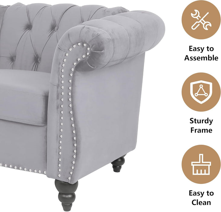 3 Piece Living Room Set, Sectional Chesterfield Sofa Chair Contemporary Upholstered Velvet Loveseat Couch Sets for Living Room, Bedroom, Office