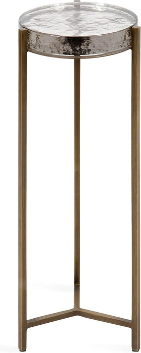 Aguilar Modern Drink Table; 9 X 9 X 23; Brass with Clear Glass; Detailed Glass Accent Table for Small Spaces