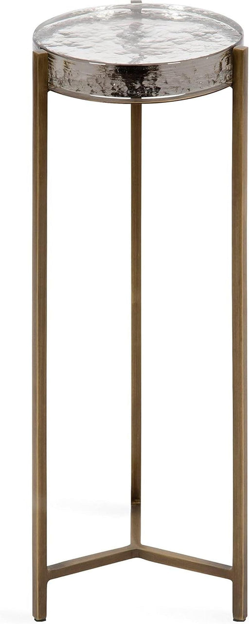Aguilar Modern Drink Table; 9 X 9 X 23; Brass with Clear Glass; Detailed Glass Accent Table for Small Spaces