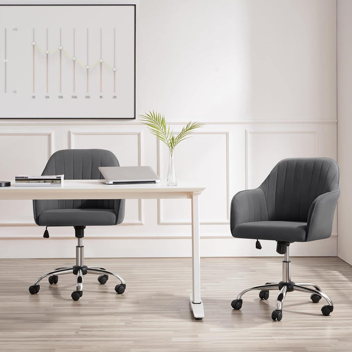 Modern Velvet Desk Chair Soft Height-Adjustable Swivel Computer Chair for Makeup Room Living Room Bedroom Soft Upholstered Office Chair Gray