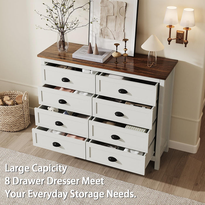 Farmhouse White Dresser for Bedroom, 8 Drawers Dresser
