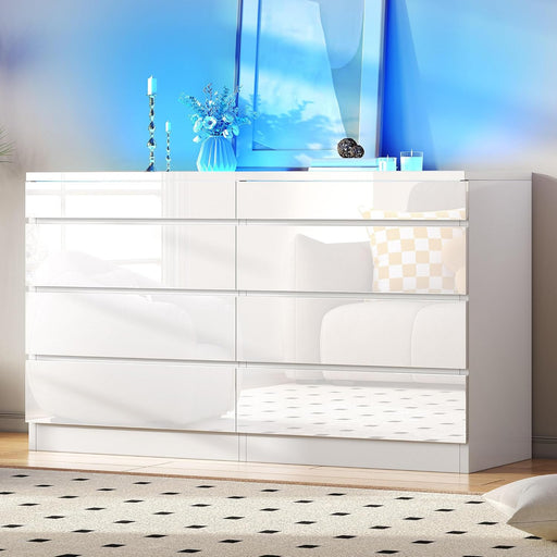 Contemporary White LED Dresser With Tempered Glass