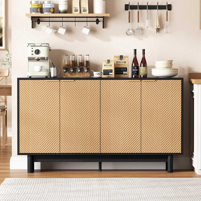 Natural Fluted Cabinet With Adjustable Shelves Storage