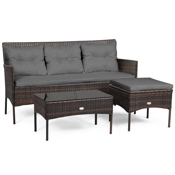 3 Pieces Patio Furniture Sectional Set with 5 Cozy Cushions