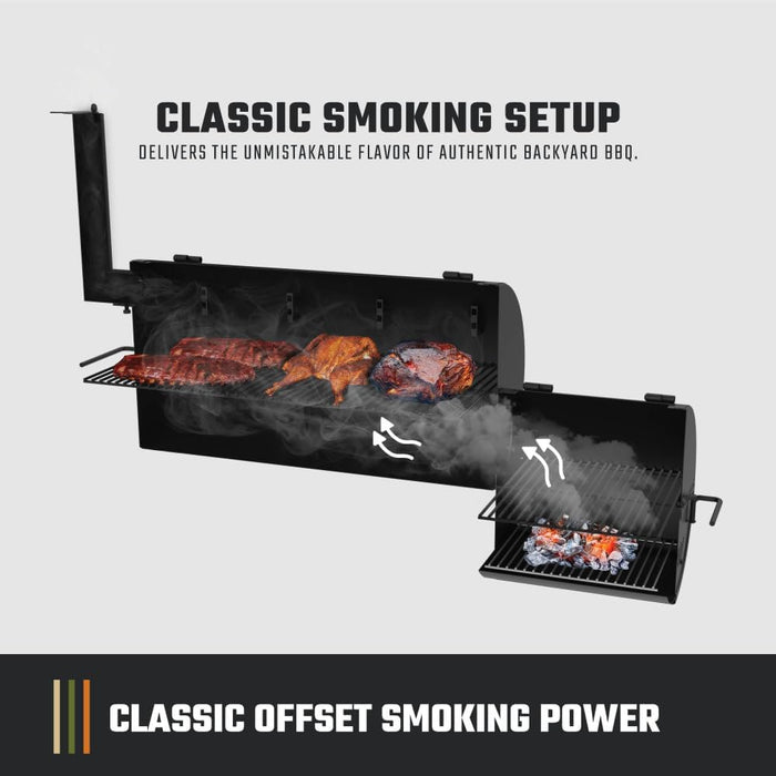 Highland Offset Charcoal Smoker and Grill with 900 Sq. In. Cooking Area in Black